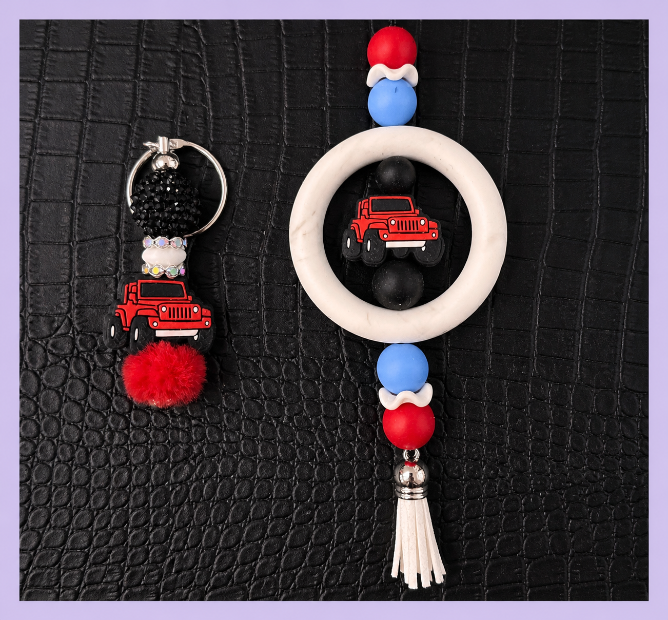 Red Jeep Car Charm & Keychain