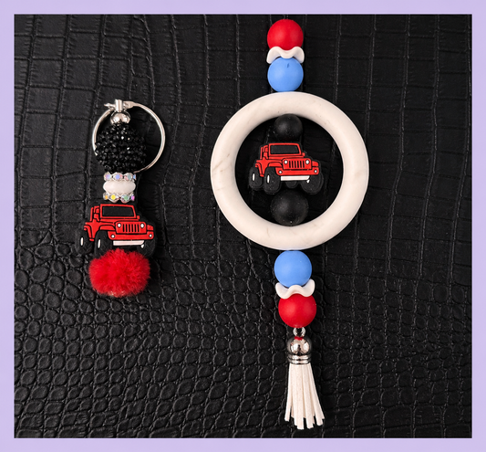 Red Jeep Car Charm & Keychain